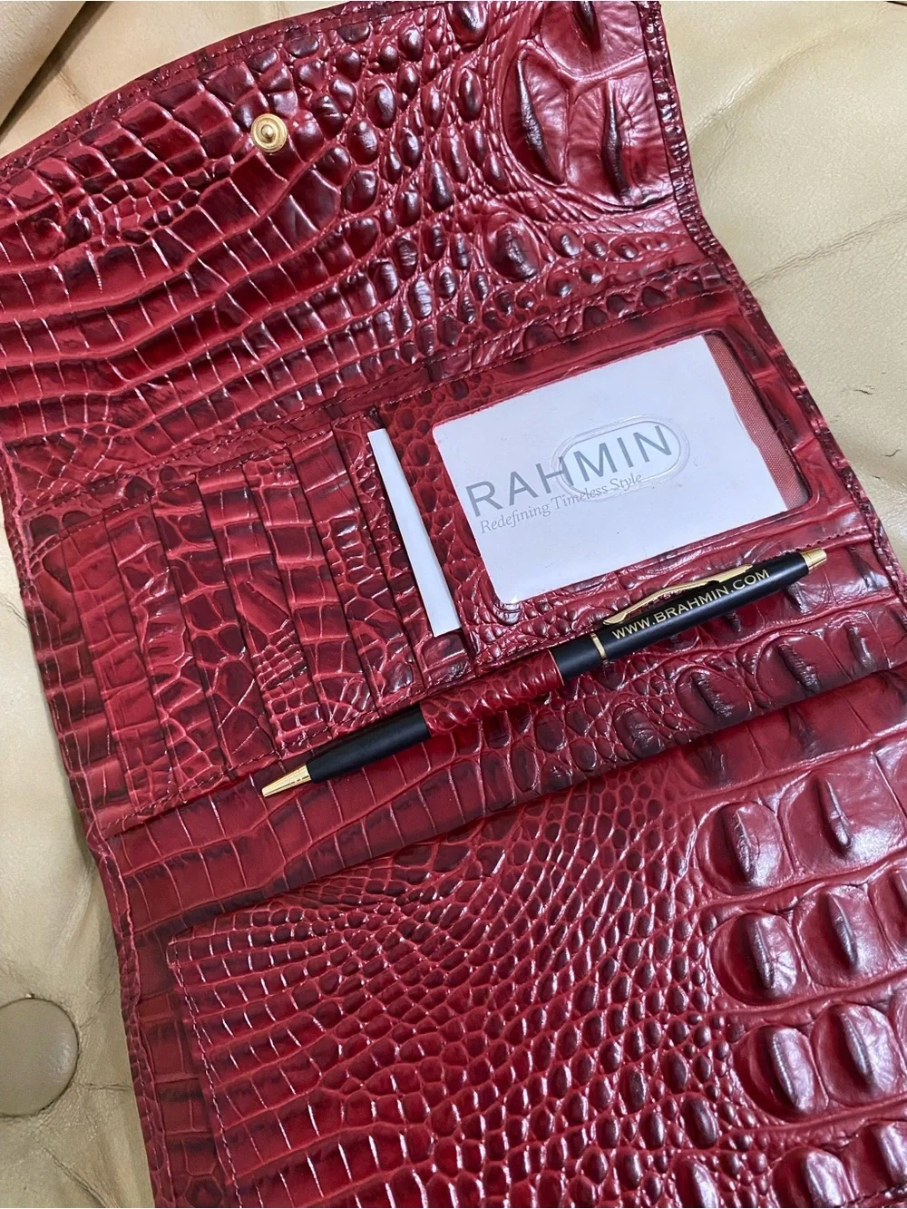 LKNW Vintage Brahmin Cranberry Leather Checkbook Wallet Wine Burgundy Melbourne